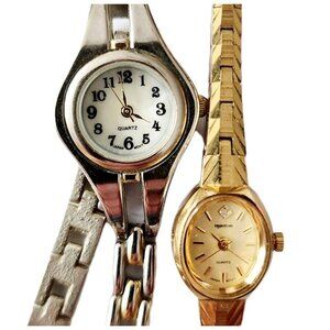 Vintage Women's Lot Of 2 Watches Untested Parts Gold Tone Silver Tone Quartz E8A